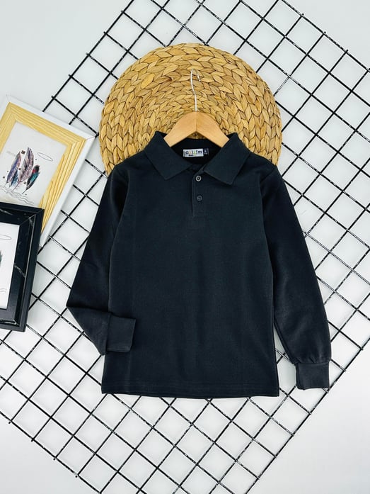 7800 Yakalı Lacost Kumaş Uzun Kol Çocuk Sweat-FÜME
