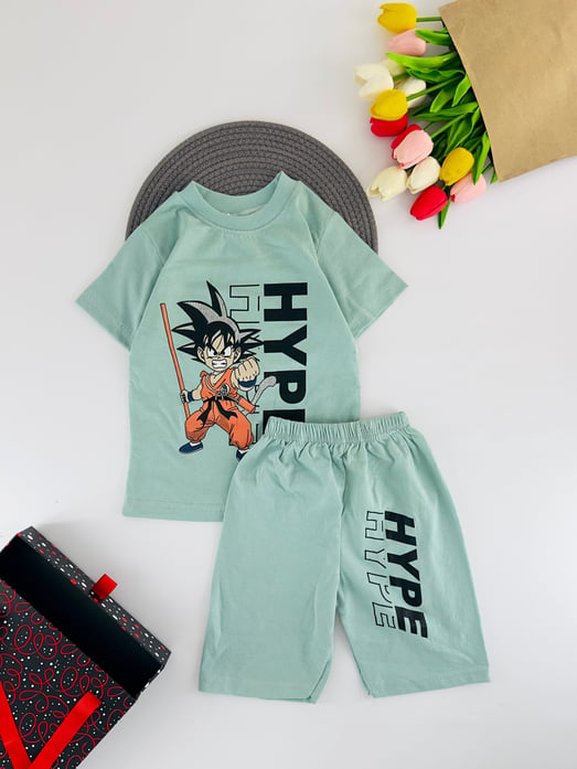 800-4 Hype Yazılı Baskılı Erkek Çocuk Şortlu Takım-YEŞİL