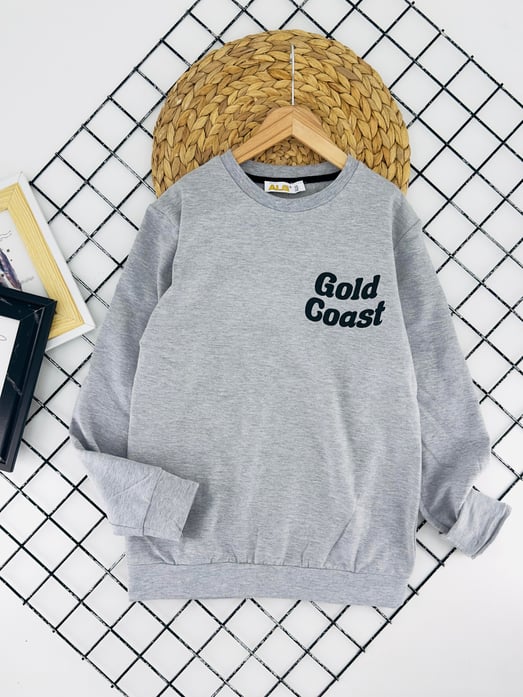 824612 Gold Goast YazılıBaskılı İki İplik Şardonlu Unısex Çocuk Sweat-GRİ