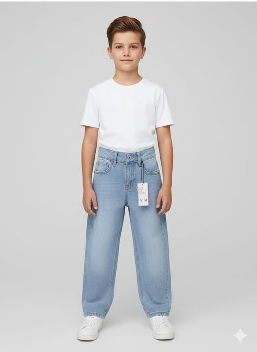 825-3 Erkek Çocuk Baggy Kot Pantolon (6/10 Yaş)-AÇIK MAVİ