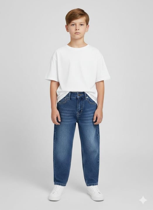 825-3 Erkek Çocuk Baggy Kot Pantolon (6/10 Yaş)-MAVİ