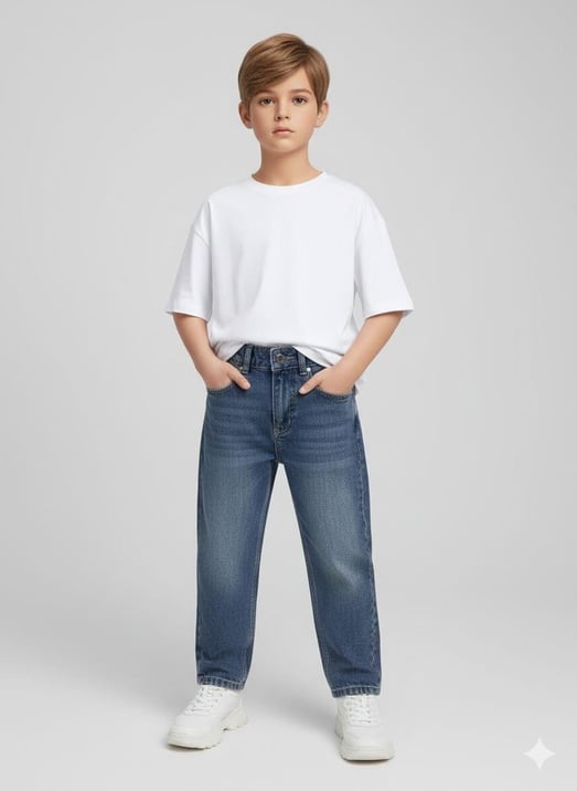 825-3 Erkek Çocuk Baggy Kot Pantolon (6/10 Yaş)-TİNT