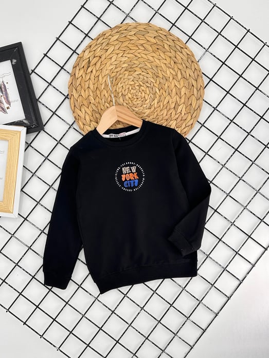 8297 New York Yazılı Erkek Çocuk sweat-SİYAH