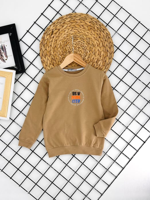 8297 New York Yazılı Erkek Çocuk sweat-BEJ