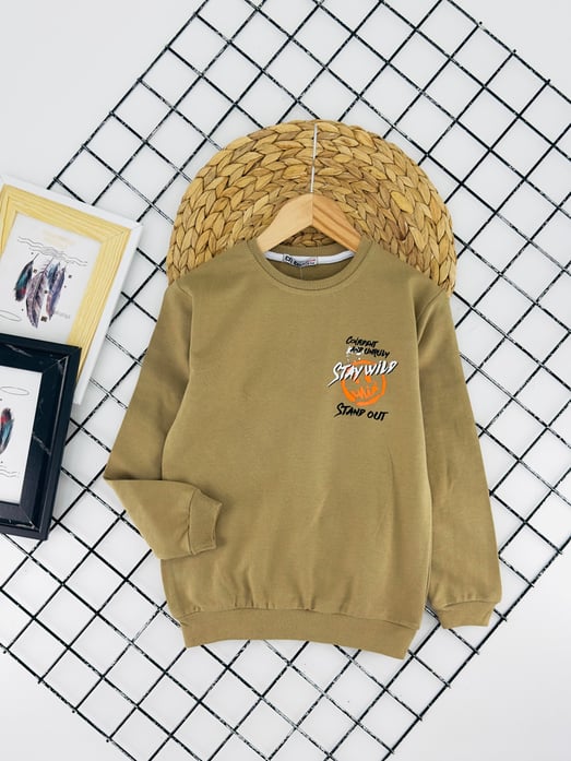 8377 Stay Wild Yazılı Sweat-TABA
