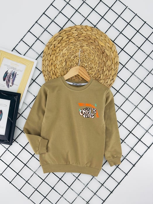 8382 Enjoy Yazılı Baskılı Erkek Çocuk Penye Sweat-TABA