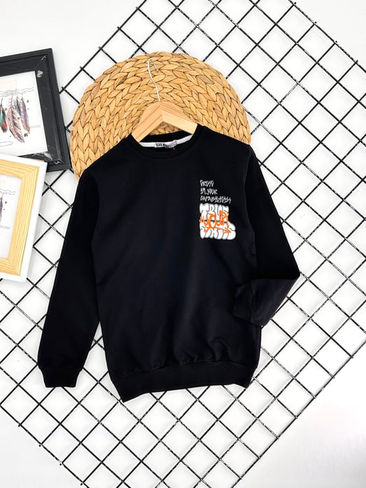 8384 Trve Yazılı Erkek Çocuk Penye Baskılı Sweat-SİYAH