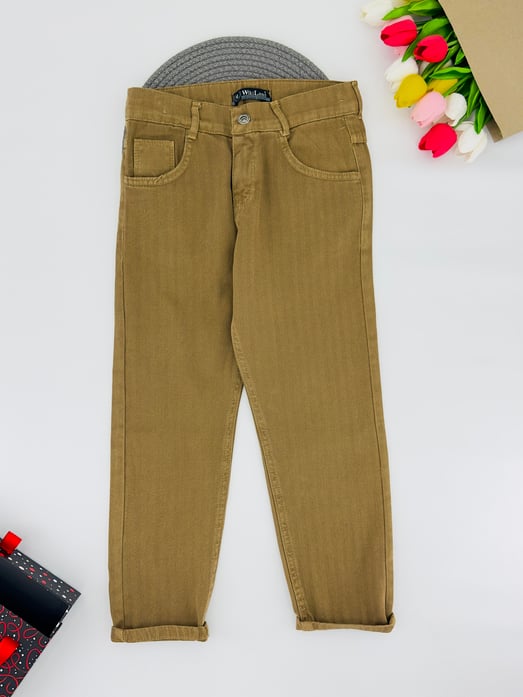 9400-13 Erkek Çocuk Çizgi Desen Bol Paça Pantolon 2144-KAHVE