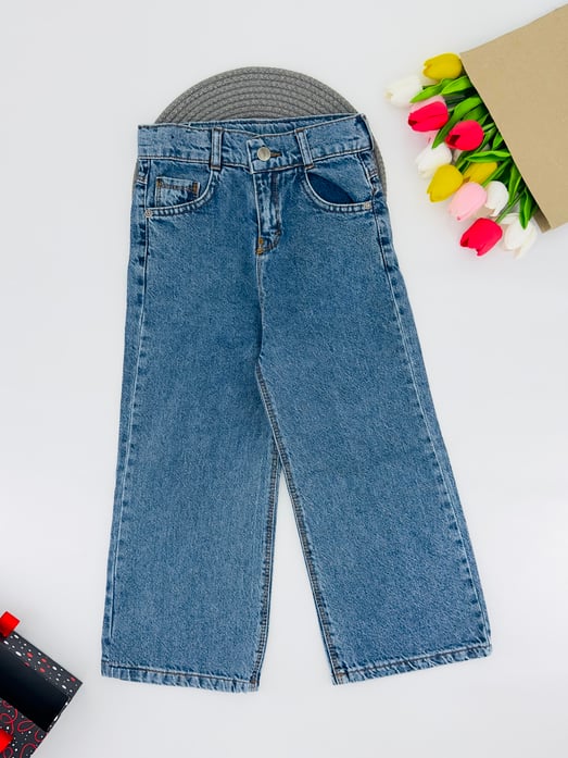 9400-24 Kız Çocuk Düz Baggy Pantolon 59773-MAVİ