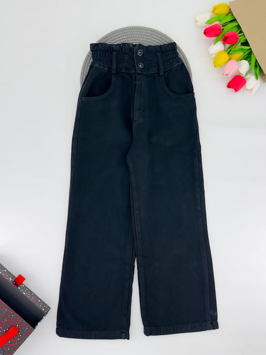 9400-28 Bel Lastikli Palazo Kız Çocuk Pantolon 3405-2-SİYAH