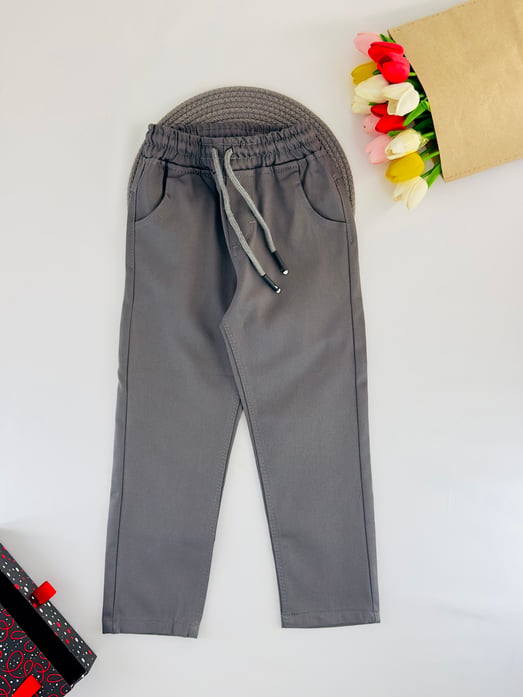 950 Bel Lastikli Cepli Unisex Çocuk Okul Pantolonu-KOYU GRİ