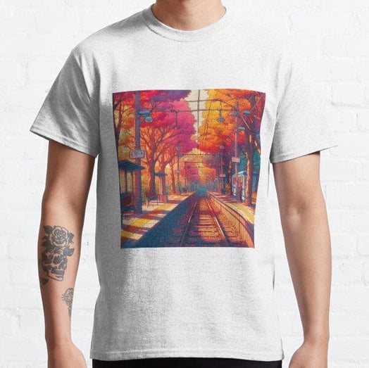 Unisex The train path Tasarım Baskılı T-Shirt (Rahat Kalıp Tişört)