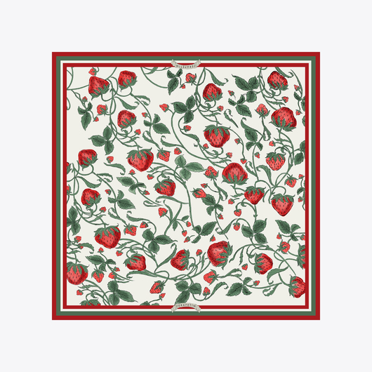 Çilek Bahçesi Desen İpek Twill Çocuk Eşarbı