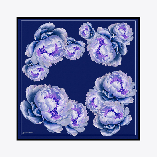 Peony Desen İpek Twill Eşarp