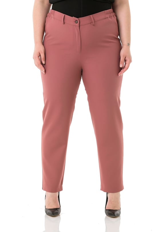Plus Size Pink Trousers with Elastic Waist Sides Zippered Leg Slits