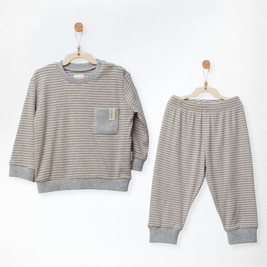 Andywawa Bebek Bamboo Casual Çizgili Alt Üst Takım Gri AC27180
