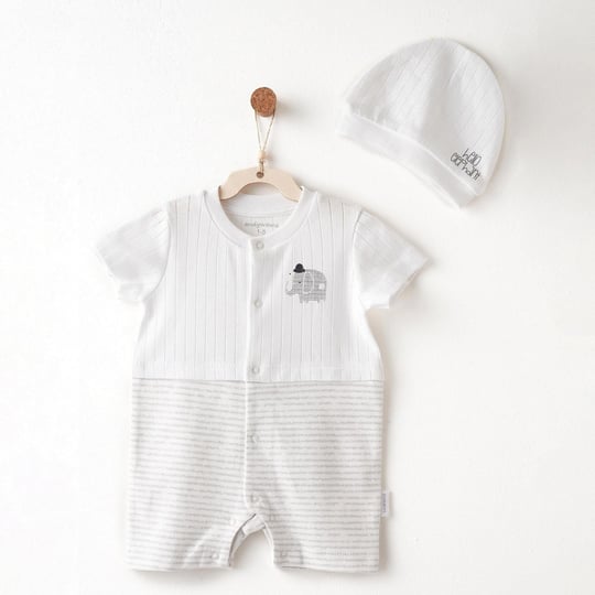 Andywawa Bebek Hello Elephant Şapka Tulum Takım Beyaz AC26591