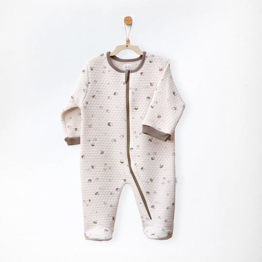 Andywawa Bebek Romper Hedgegog Family Fermuarlı Patikli Tulum Bej AC27063