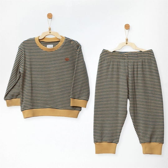 Andywawa Erkek Bebek Bamboo Casual Çizgili Alt Üst Takım Hardal AC27185