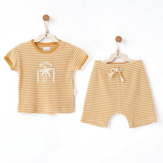 Andywawa Erkek Bebek Bamboo Striped Alt Üst Takım Hardal AC26672