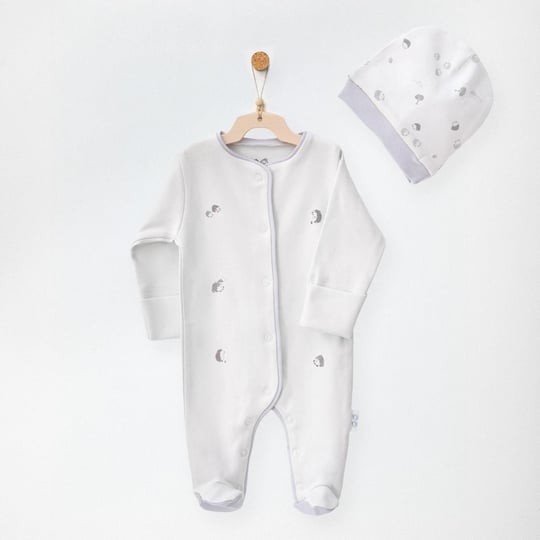 Andywawa Erkek Bebek Romper Hat Set Hedgegog Family Şapkalı Patikli Tulum Ekru AC27057