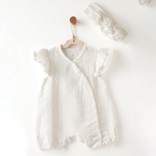 Andywawa Kız Bebek Baby Chic Bandanalı Kısa Tulum Ekru AC26642