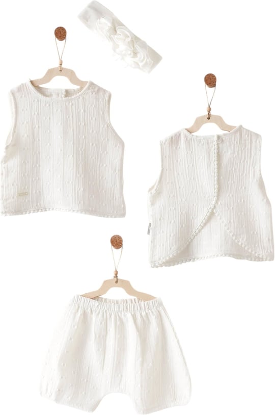 Andywawa Kız Bebek Baby Chic Bandanalı Alt Üst Takım Ekru AC26643