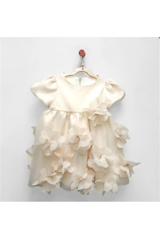 Andywawa Kız Bebek Baby Chic Fırfırlı Çiçek Baskılı Elbise Ekru AC26777