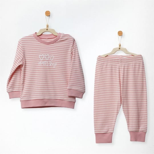 Andywawa Kız Bebek Bamboo Casual Çizgili Alt Üst Takım Pembe AC27198