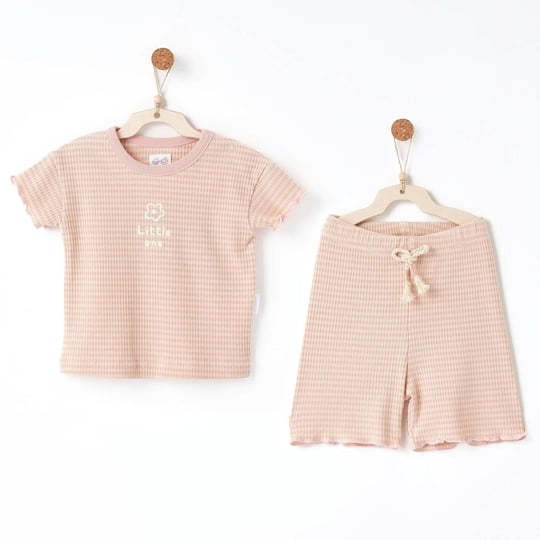 Andywawa Kız Bebek Bamboo Striped Alt Üst Takım Pembe AC26674