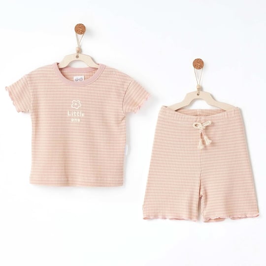 Andywawa Kız Bebek Bamboo Striped Alt Üst Takım Pembe AC26674
