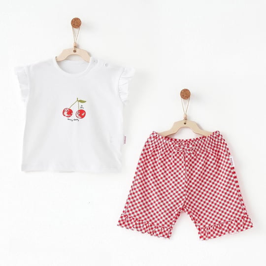 Andywawa Kız Bebek Cherry Chatty Alt Üst Takım Kırmızı AC26685