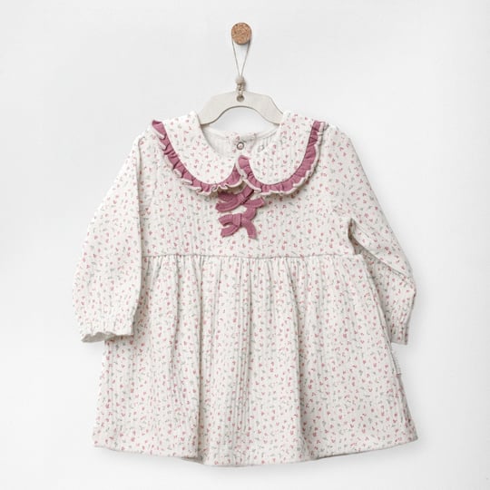 Andywawa Kız Bebek Dress Little And Loved Yakalı Fırfırlı Elbise Ekru AC27220
