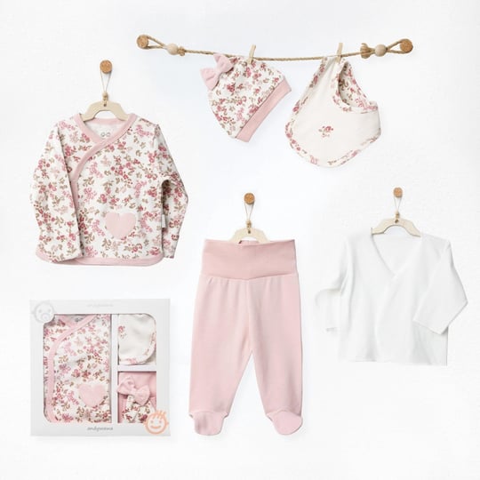 Andywawa Kız Bebek Floral Dreams Çiçekli 5'li Hastane Çıkış Seti Pembe AC27000