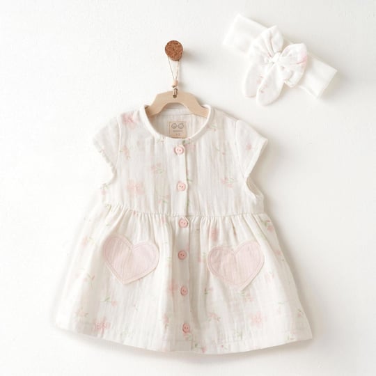 Andywawa Kız Bebek Lovely Day Müslin Bandanalı Elbise Ekru AC26616