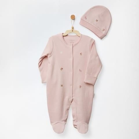 Andywawa Kız Bebek Romper Hat Set Floral Dreams Şapkalı Patikli Tulum Pembe AC27021