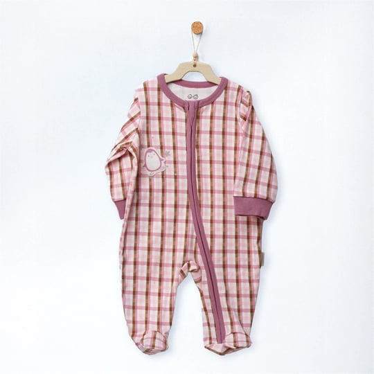 Andywawa Kız Bebek Romper Little Dreamers Ekoseli Fermuarlı Patikli Tulum Pembe AC27142