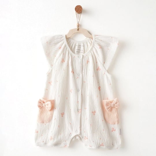 Andywawa Kız Bebek Romper Little Swan Love Kısa Tulum Ekru AC26536