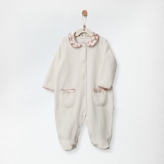 Andywawa Kız Bebek Romper Velvet Floral Dreams Kadife Patikli Tulum Ekru AC27003