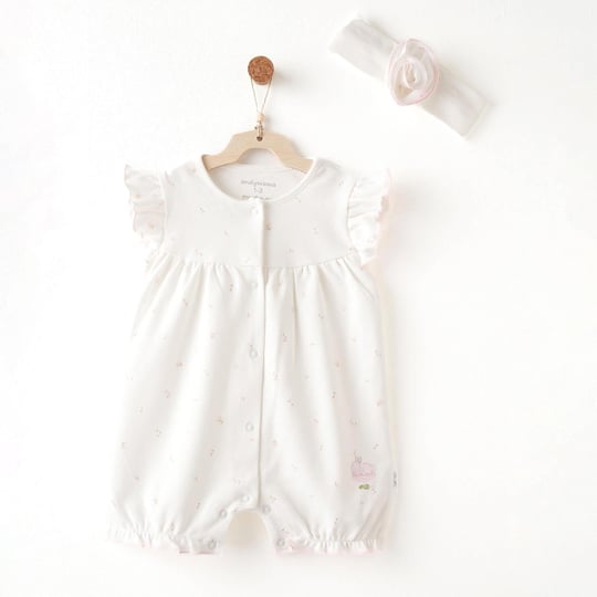 Andywawa Kız Bebek Summer Time Bandanalı Kısa Tulum Ekru AC26504
