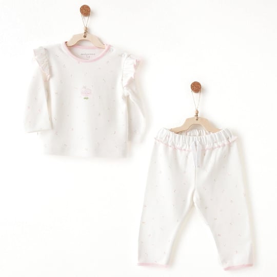 Andywawa Kız Bebek Summer Time Çiçekli  Alt Üst Takım Ekru AC26507