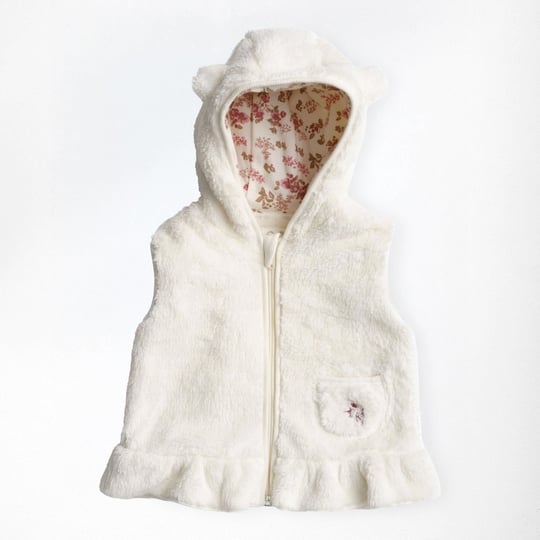 Andywawa Kız Bebek Vest Welsoft Floral Dreams Kapüşonlu Fermuarlı Yelek Ekru AC27022
