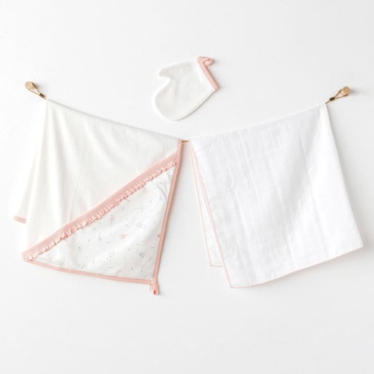 Andywawa Kız Çocuk Towel Müslin Set Love Family 3'lü Havlu Set Ekru AC25512