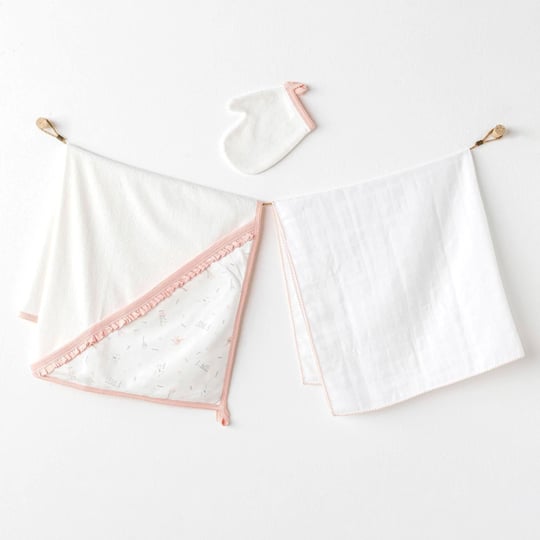 Andywawa Kız Çocuk Towel Müslin Set Love Family 3'lü Havlu Set Ekru AC25512