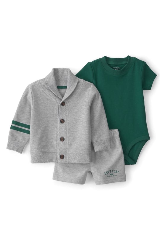 Carters Erkek Bebek 3lü Body Şort Takım Gri 1U533110