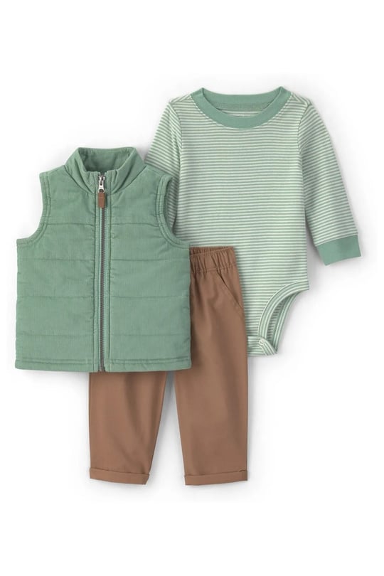 Carters Erkek Bebek 3lü Kadife Yelek Pantolon Takım Yeşil 1W099310
