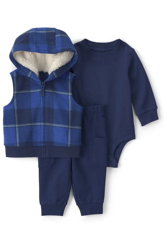 Carters Erkek Bebek 3lü Kapüşonlu Yelek Alt Takım Lacivert 1W091710