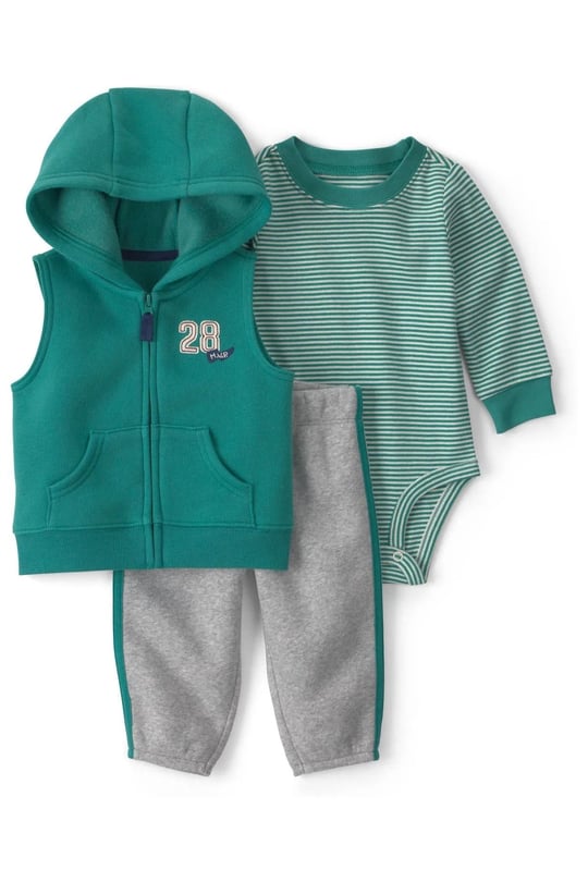 Carters Erkek Bebek 3lü Kapüşonlu Yelek Alt Takım Yeşil 1W090410