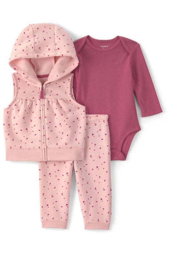 Carters Kız Bebek 3lü Kapüşonlu Yelek Alt Takım Pembe 1W088010