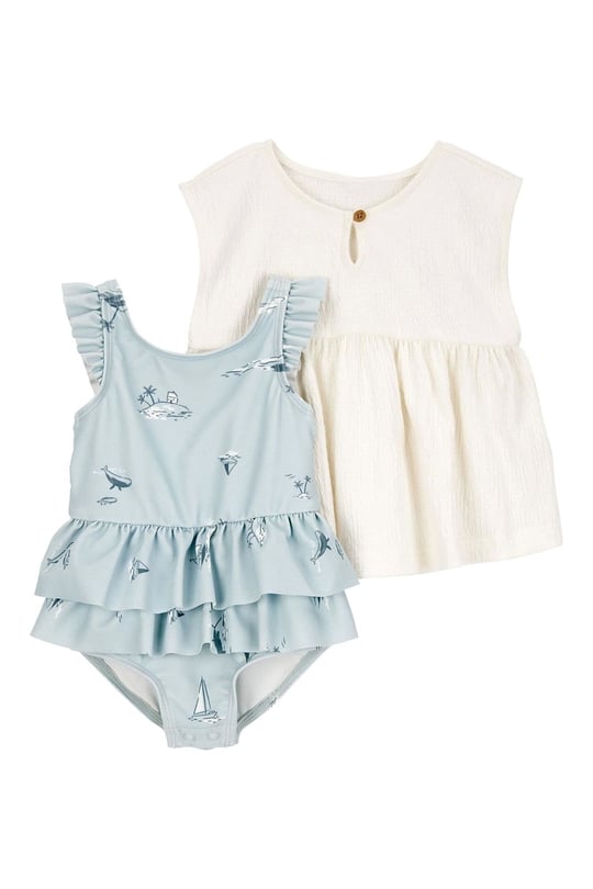 Carters Kız Bebek Güneş Koruyuculu 2li Mayo Takım Mavi 1S468010